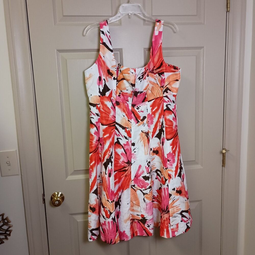 Kathy Roberts Women's Dress Size 16 Floral Pink Black Tank Short Knee Length